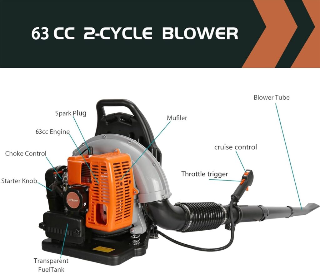 Backpack Leaf Blower Gas Powered, 2-Stroke Engine Gas Snow Blower Cordless Ergonomic Design Dust Blower 63CC 665 CFM Garden Cleaner for Lawn Blowing Leaves Snow Debris Orange Backpack Leaf Blower Gas Powered, 2-Stroke Engine Gas Snow Blower Cordless Ergonomic Design Dust Blower 63CC 665 CFM Garden Cleaner for Lawn Blowing Leaves Snow Debris Orange