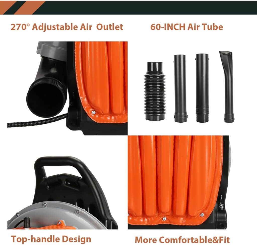 Backpack Leaf Blower Gas Powered, 2-Stroke Engine Gas Snow Blower Cordless Ergonomic Design Dust Blower 63CC 665 CFM Garden Cleaner for Lawn Blowing Leaves Snow Debris Orange Backpack Leaf Blower Gas Powered, 2-Stroke Engine Gas Snow Blower Cordless Ergonomic Design Dust Blower 63CC 665 CFM Garden Cleaner for Lawn Blowing Leaves Snow Debris Orange