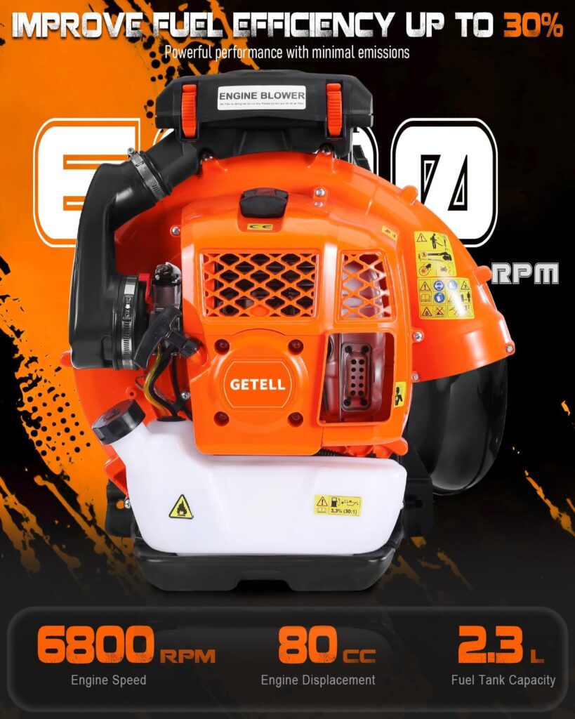 Getell 80cc Gas Backpack Leaf Blower, 900CFM 206MPH 2-Stroke Engine, Heavy-Duty Leaf Snow Blower for Lawn, Garden Commercial Use (853 EZ) Getell 80cc Gas Backpack Leaf Blower, 900CFM 206MPH 2-Stroke Engine, Heavy-Duty Leaf Snow Blower for Lawn, Garden Commercial Use (853 EZ)