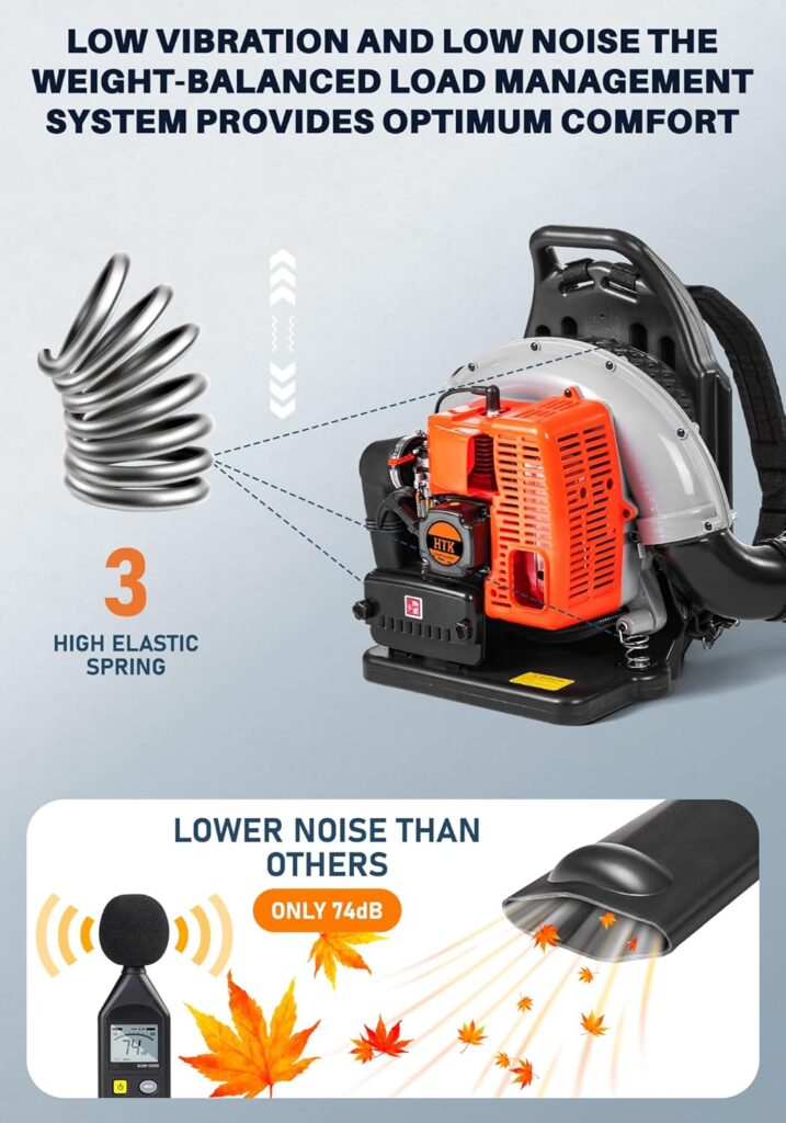 HTK Backpack Blower, 63CC Gas Powered Leaf Blower with 665 CFM 205 MPH for Commercial Lawn Care, Yard Debris Snow Removal HTK Backpack Blower, 63CC Gas Powered Leaf Blower with 665 CFM 205 MPH for Commercial Lawn Care, Yard Debris Snow Removal
