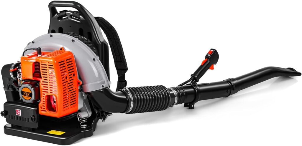 HTK Backpack Blower, 63CC Gas Powered Leaf Blower with 665 CFM 205 MPH for Commercial Lawn Care, Yard Debris Snow Removal HTK Backpack Blower, 63CC Gas Powered Leaf Blower with 665 CFM 205 MPH for Commercial Lawn Care, Yard Debris Snow Removal