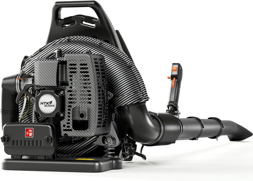 HTK Backpack Blower, 63CC Gas Powered Leaf Blower with 665 CFM 205 MPH for Commercial Lawn Care, Yard Debris Snow Removal HTK Backpack Blower, 63CC Gas Powered Leaf Blower with 665 CFM 205 MPH for Commercial Lawn Care, Yard Debris Snow Removal