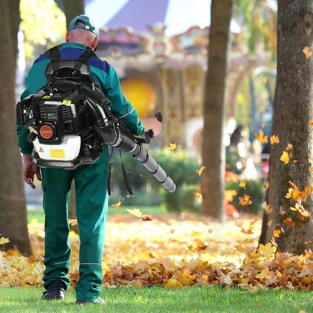 Leaf Blower, 52cc 2 Stroke 1.7HP 550CFM Gas Powered Cordless, Backpack Leaf Blower Snow Blower Dust Blower for Lawn Garden Blowing, Vacuuming, Shredding Leaves, Snow Debris Black Leaf Blower, 52cc 2 Stroke 1.7HP 550CFM Gas Powered Cordless, Backpack Leaf Blower Snow Blower Dust Blower for Lawn Garden Blowing, Vacuuming, Shredding Leaves, Snow Debris Black