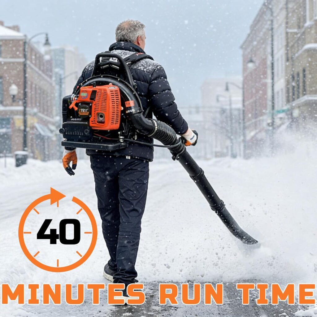 PROYAMA 72CC Gas Backpack Leaf Blower, 2-Cycle 880CFM 275MPH Gas Powered Engine, 2 in 1 Nozzle Low Vibration and Ergonomic Design with Cruise Control for Outdoor GardenYard Cleaning and Snow Removal PROYAMA 72CC Gas Backpack Leaf Blower, 2-Cycle 880CFM 275MPH Gas Powered Engine, 2 in 1 Nozzle Low Vibration and Ergonomic Design with Cruise Control for Outdoor GardenYard Cleaning and Snow Removal