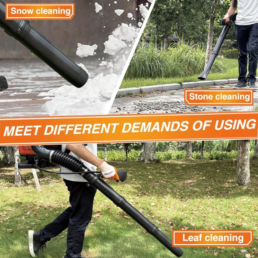PROYAMA 72CC Gas Backpack Leaf Blower, 2-Cycle 880CFM 275MPH Gas Powered Engine, 2 in 1 Nozzle Low Vibration and Ergonomic Design with Cruise Control for Outdoor GardenYard Cleaning and Snow Removal PROYAMA 72CC Gas Backpack Leaf Blower, 2-Cycle 880CFM 275MPH Gas Powered Engine, 2 in 1 Nozzle Low Vibration and Ergonomic Design with Cruise Control for Outdoor GardenYard Cleaning and Snow Removal