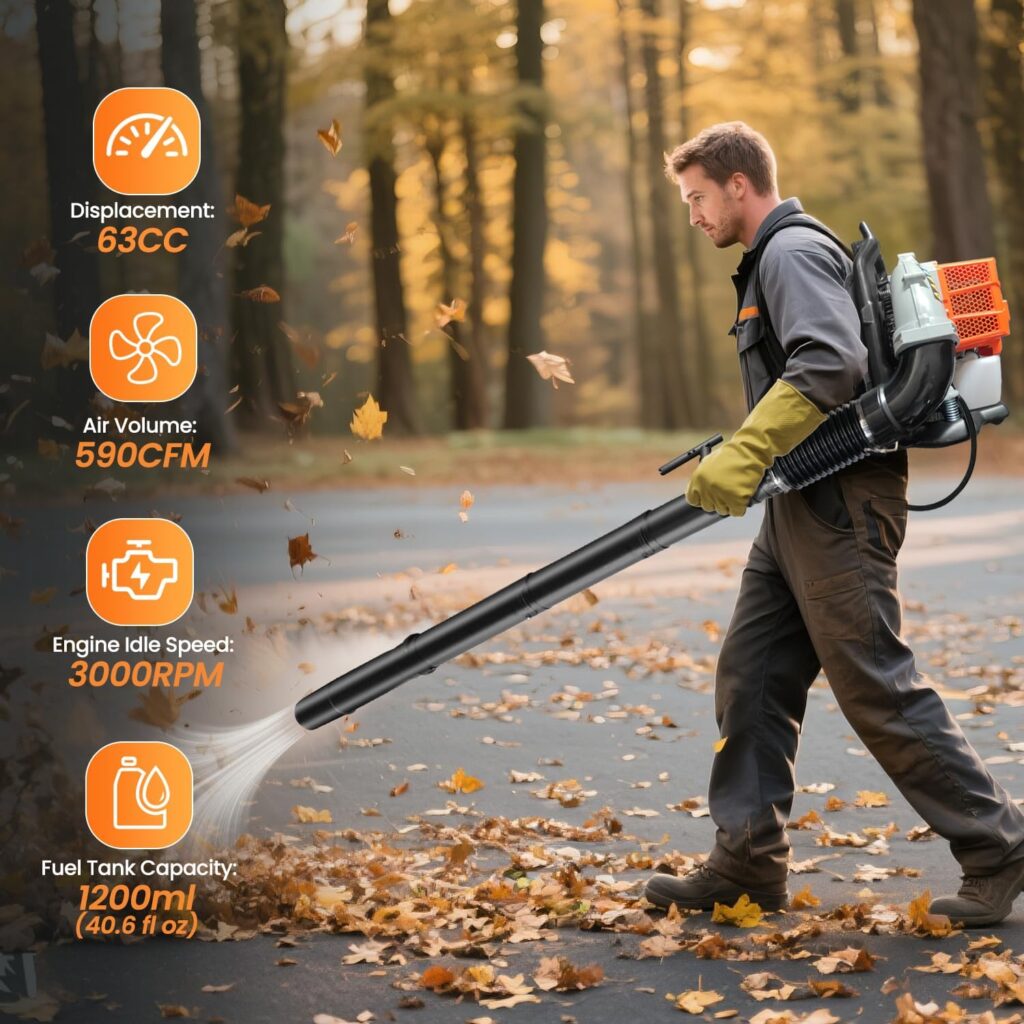 RIDALIYA 79CC Backpack Leaf Blower, 4.3HP Heavy-Duty Gas Powered Blower with 900 CFM Air Volume 210 MPH Wind Speed, High-Performance 2-Stroke Engine for Commercial Lawn, Farm, and Jobsite Cleanup RIDALIYA 79CC Backpack Leaf Blower, 4.3HP Heavy-Duty Gas Powered Blower with 900 CFM Air Volume 210 MPH Wind Speed, High-Performance 2-Stroke Engine for Commercial Lawn, Farm, and Jobsite Cleanup