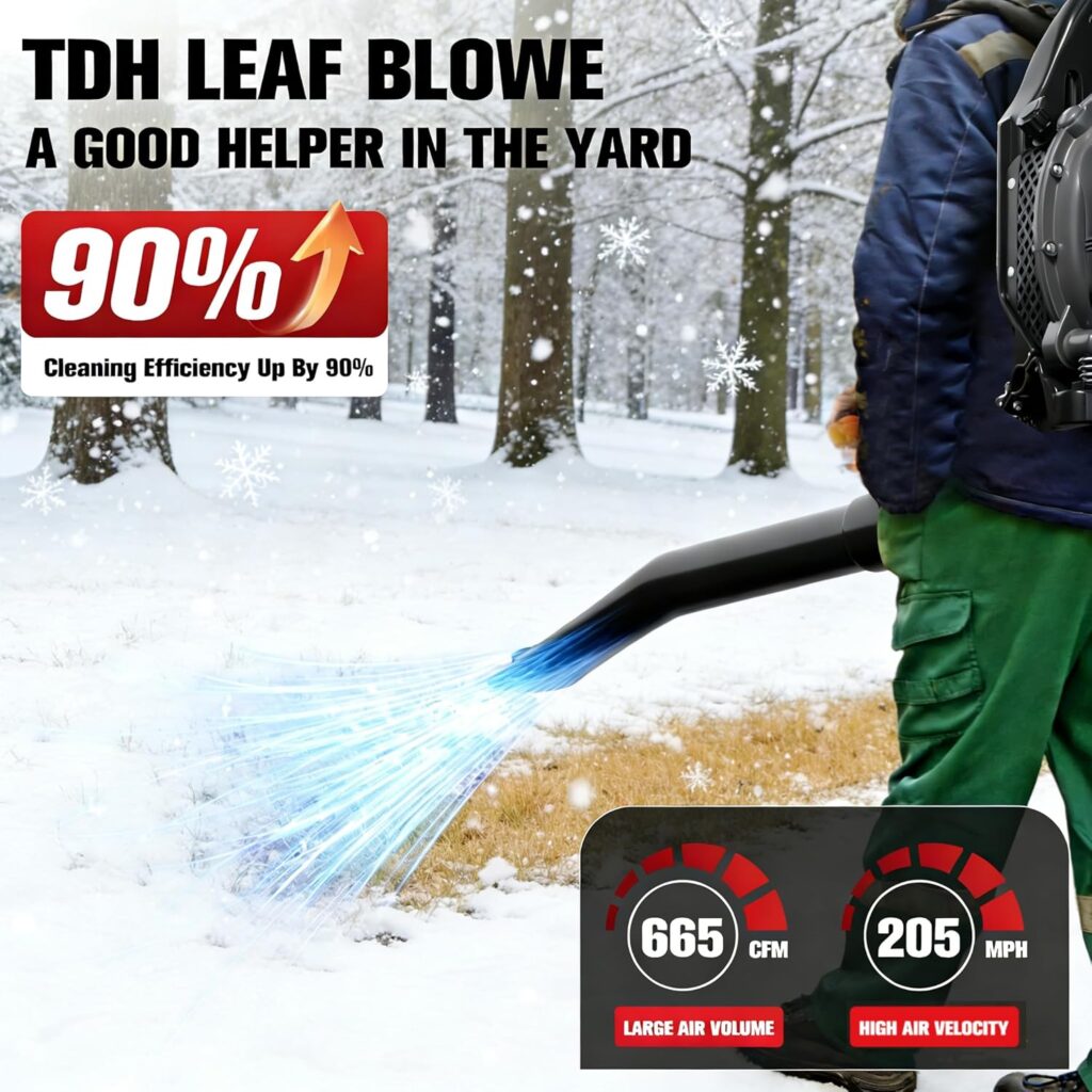 TDH Gas Backpack Leaf Blower - 2-Stroke Handheld-Class V Engine, 63 CC, High-Velocity 665 CFM, Ergonomic Design for Commercial Lawn Care, Yard Debris Snow, Gray TDH Gas Backpack Leaf Blower - 2-Stroke Handheld-Class V Engine, 63 CC, High-Velocity 665 CFM, Ergonomic Design for Commercial Lawn Care, Yard Debris Snow, Gray