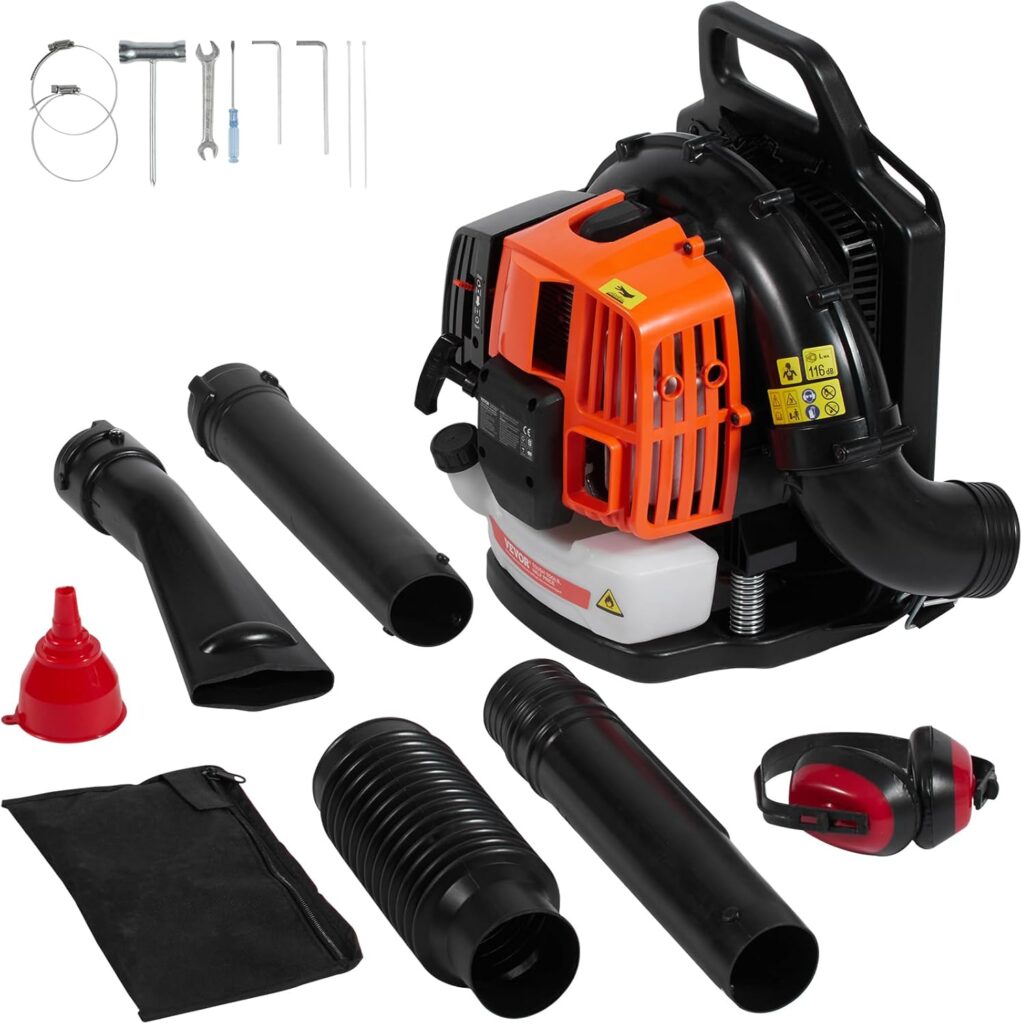 VEVOR 63CC Backpack Leaf Blower Gas Powered, 1.89L Tank, Delivers 1110CFM 220MPH, Perfect for Garden Maintenance, Clearing Leaves Snow VEVOR 63CC Backpack Leaf Blower Gas Powered, 1.89L Tank, Delivers 1110CFM 220MPH, Perfect for Garden Maintenance, Clearing Leaves Snow