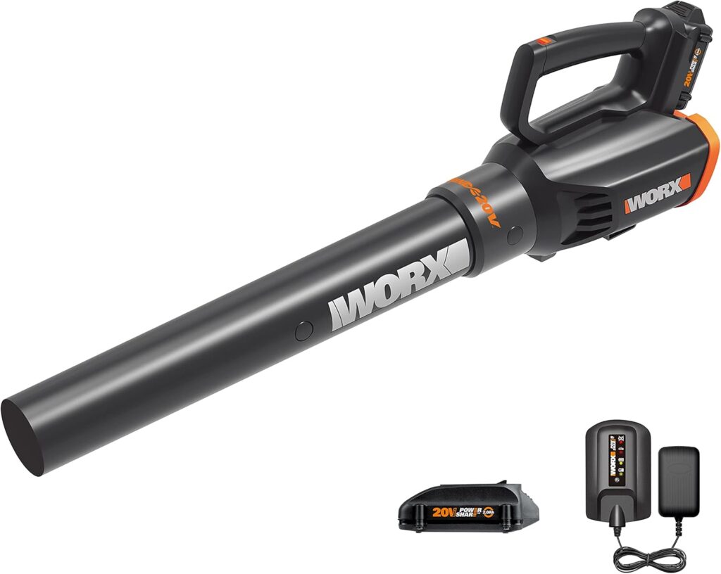 WORX Cordless Leaf Blower 20V WORXAIR Turbine Blower WG547.2 for Lawn Care Yard Work, 2 Variable Speed Control, 1 * 4.0 Ah Battery Charger Included WORX Cordless Leaf Blower 20V WORXAIR Turbine Blower WG547.2 for Lawn Care Yard Work, 2 Variable Speed Control, 1 * 4.0 Ah Battery Charger Included