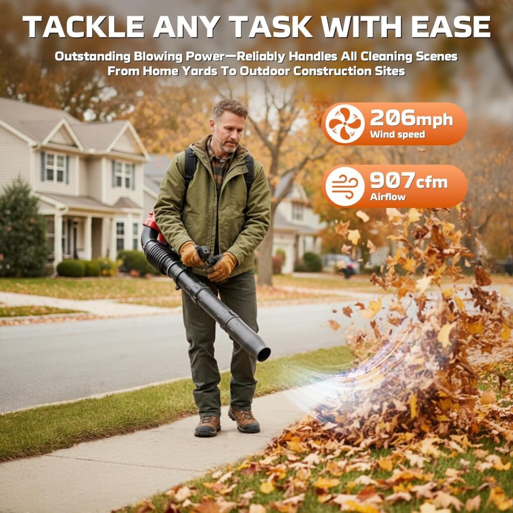 WTHW 80cc Gas Backpack Leaf Blower Heavy-Duty, High-Velocity 92.2 M/S, Engine Blower Power Tool for Professional Yard Cleanup and Heavy Leaves. (WH0608) WTHW 80cc Gas Backpack Leaf Blower Heavy-Duty, High-Velocity 92.2 M/S, Engine Blower Power Tool for Professional Yard Cleanup and Heavy Leaves. (WH0608)